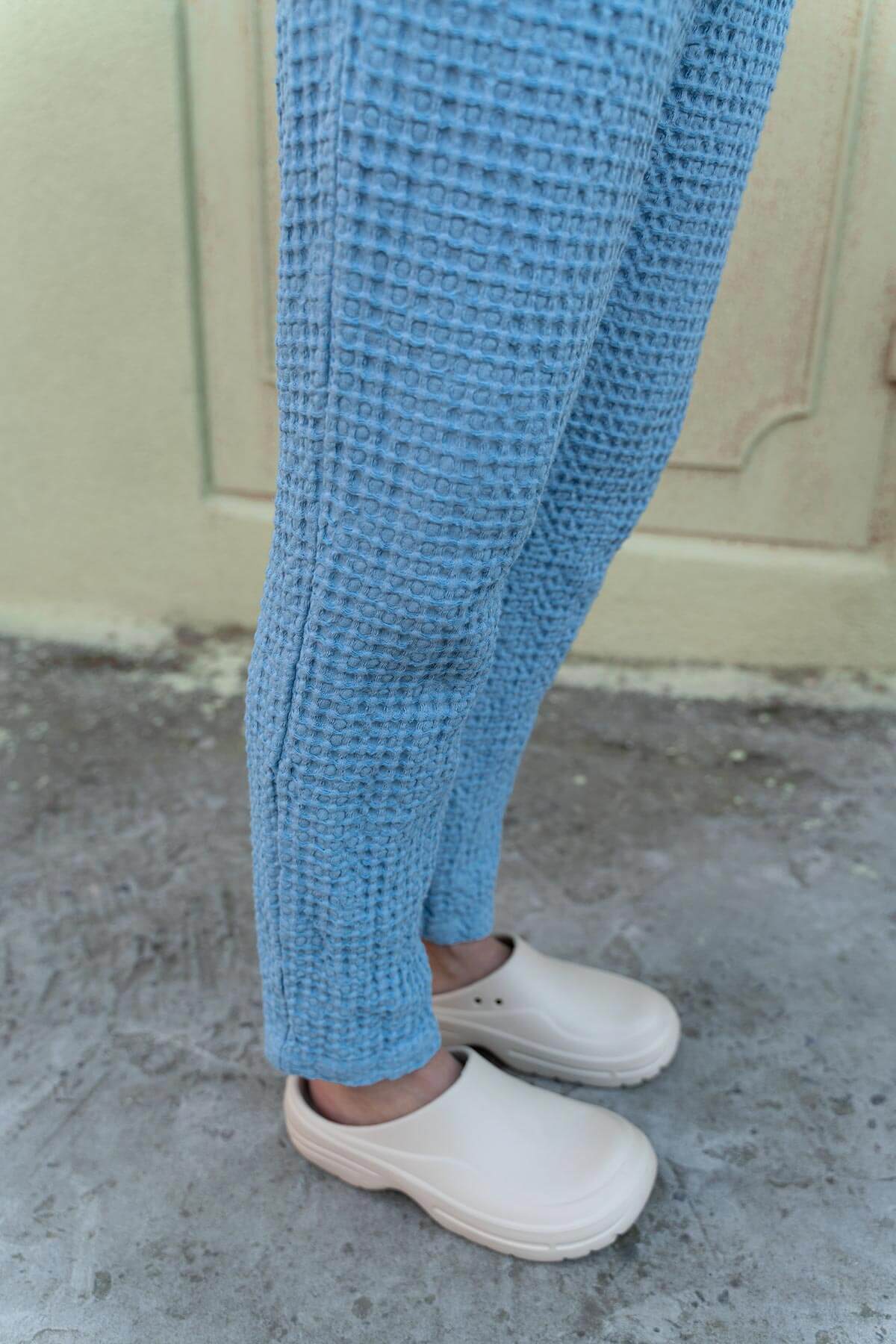 Waffle weave linen pants - blue