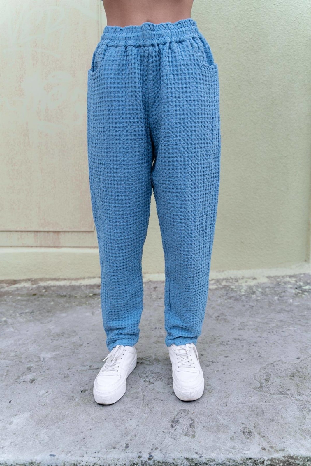 Waffle weave linen pants - deep blue