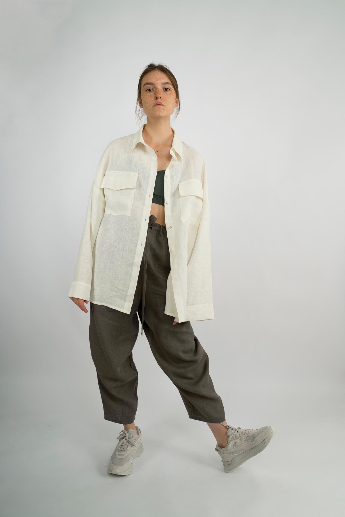 white linen shirt and graphire pants