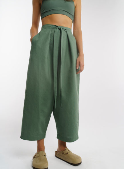 Adjustable pleats pants - pine green